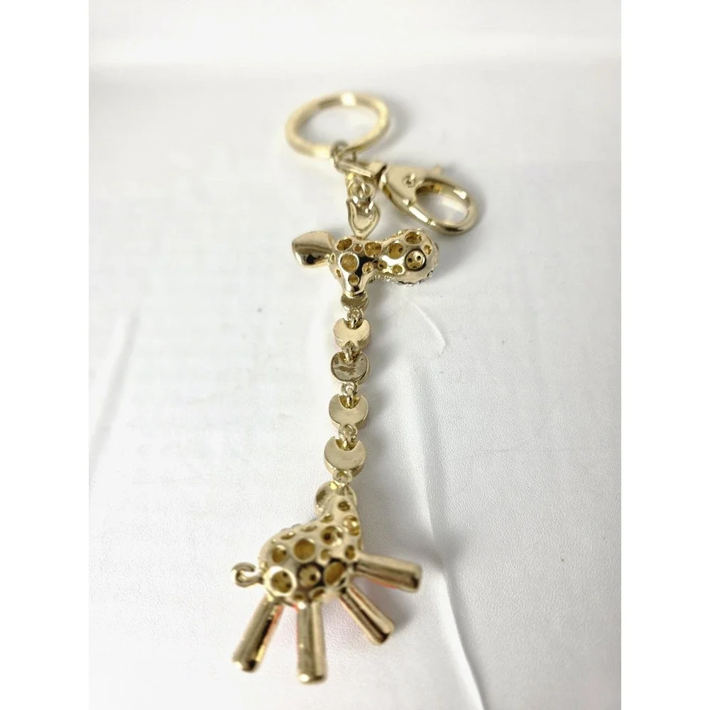 Giraffe‎ Keychain Gold Tone Enamel Rhinestone Crystal Bag Charm Animal Accessory